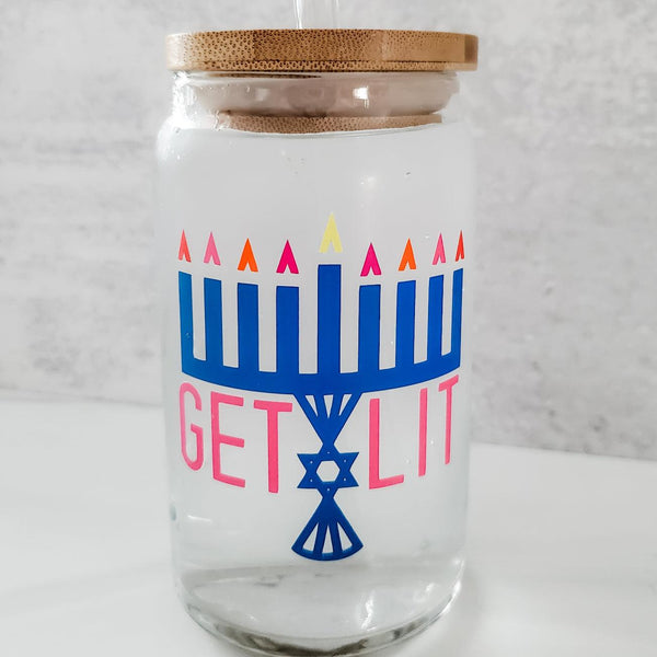 Color Changing Get Lit Hanukkah Glass Can Cup Salt and Sparkle