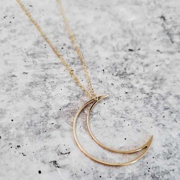 Crescent Moon Gold Necklace Salt and Sparkle