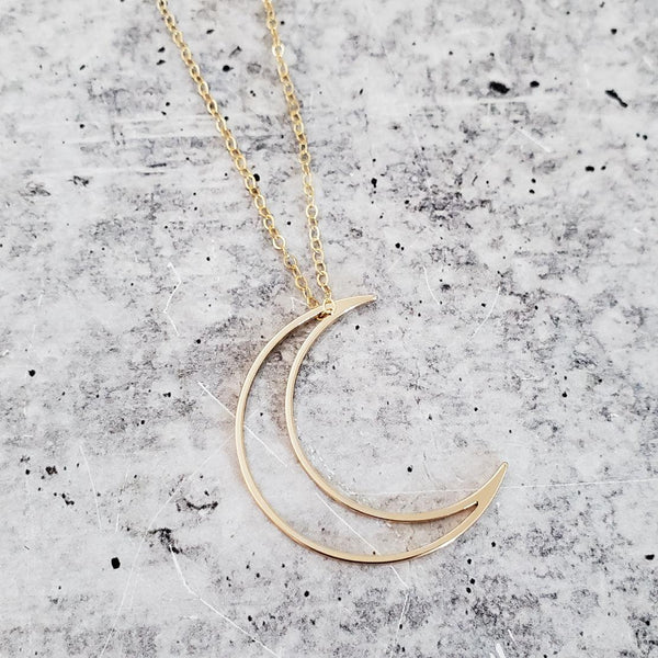 Crescent Moon Gold Necklace - Ready to ship Salt and Sparkle