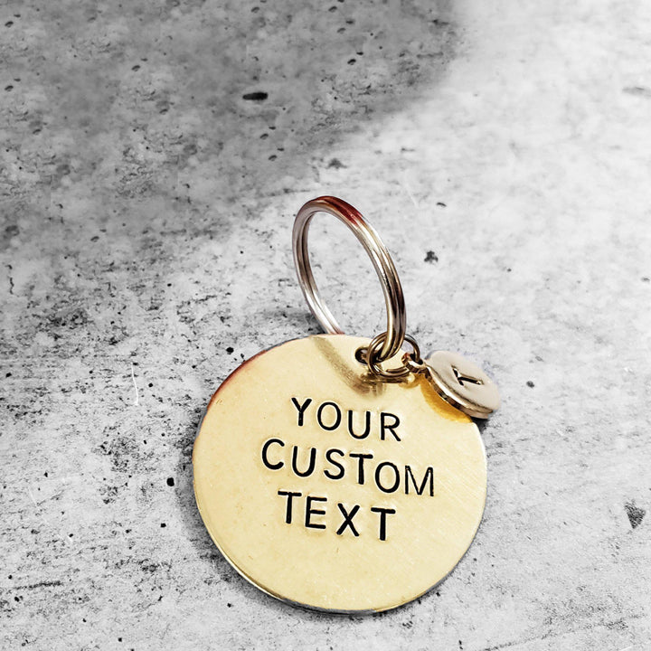 Custom Brass Disc Keychain with Tiny Tag Salt and Sparkle
