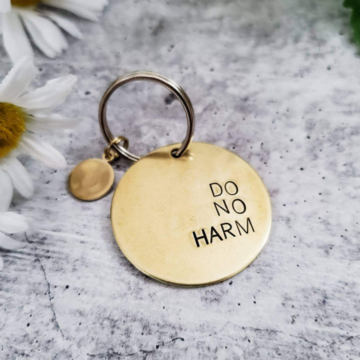 DO NO HARM Take No Shit Brass Disc Keychain Salt and Sparkle