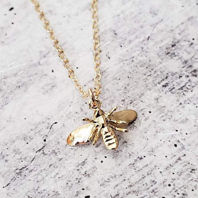 Dainty Bumble Bee Charm Necklace Salt and Sparkle