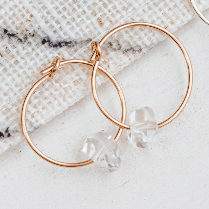 Dainty Herkimer Crystal Hoop Earrings Salt and Sparkle