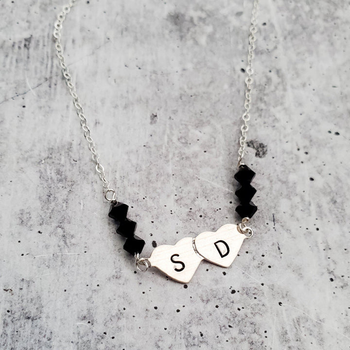 Double Heart Initial Custom Necklace Salt and Sparkle