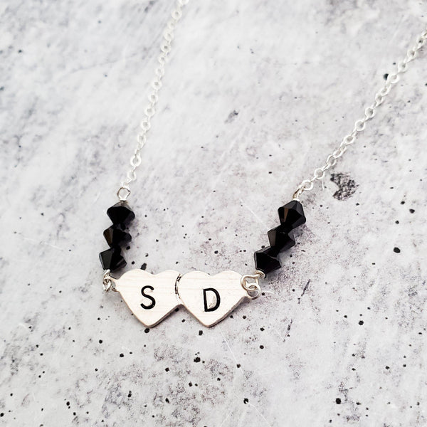 Double Heart Initial Custom Necklace Salt and Sparkle