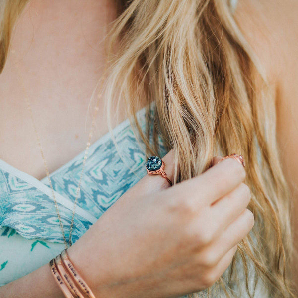 Druzy Crystal Wire Wrapped Stacking Ring Salt and Sparkle