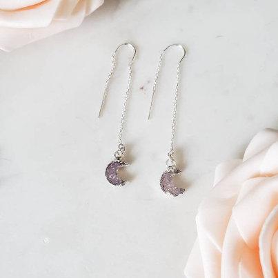 Druzy Moon Threader Earrings Salt and Sparkle