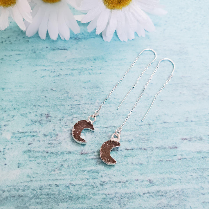 Druzy Moon Threader Earrings Salt and Sparkle