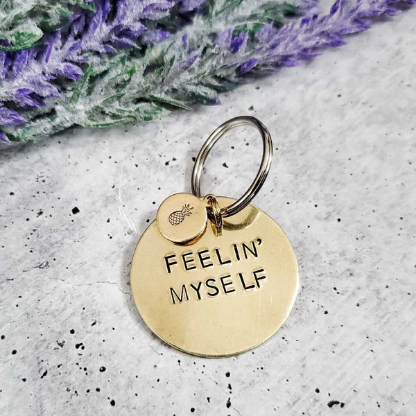 FEELIN' MYSELF Brass Disc Keychain Salt and Sparkle