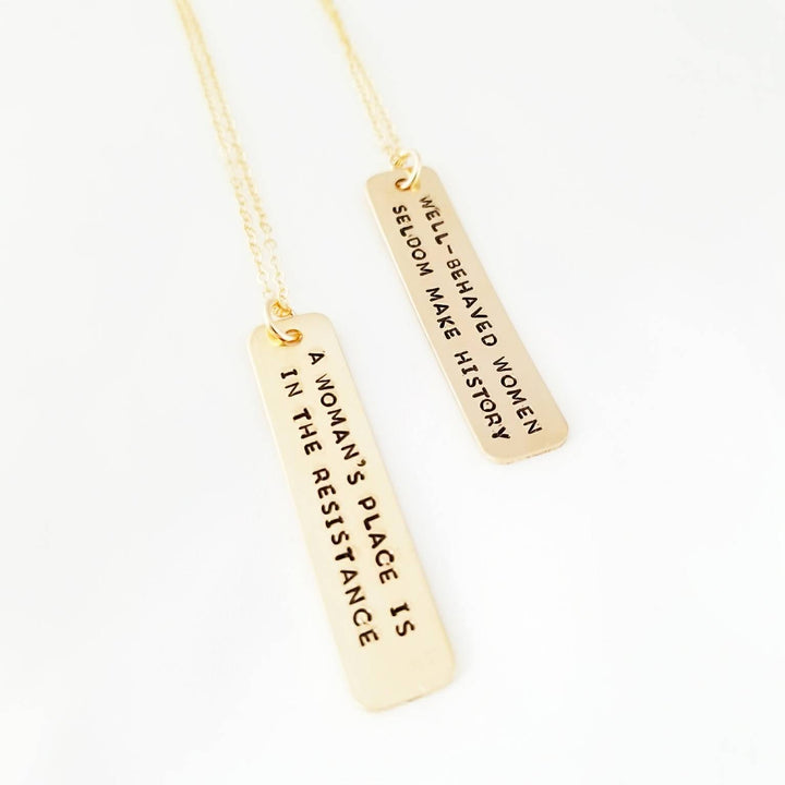 Feminist Vertical Bar Necklace Salt and Sparkle