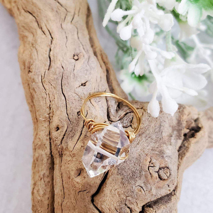 Giant Herkimer Diamond Wire Wrapped Ring Salt and Sparkle