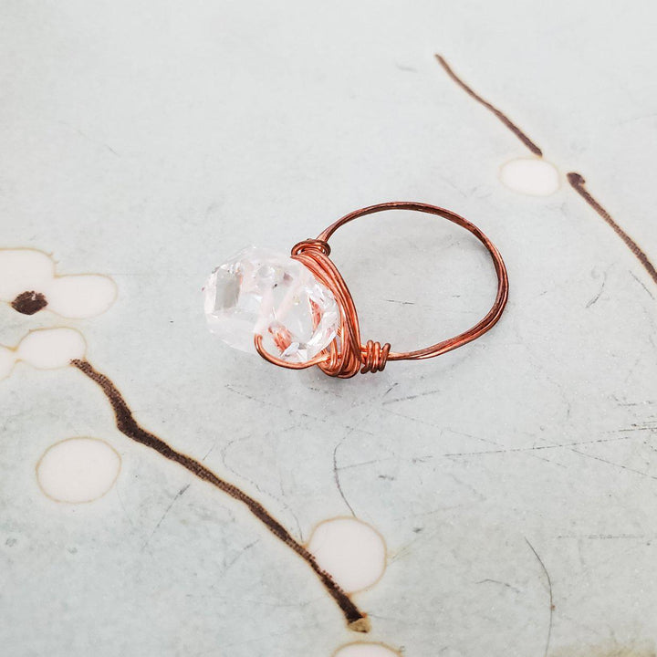 Giant Herkimer Diamond Wire Wrapped Ring Salt and Sparkle