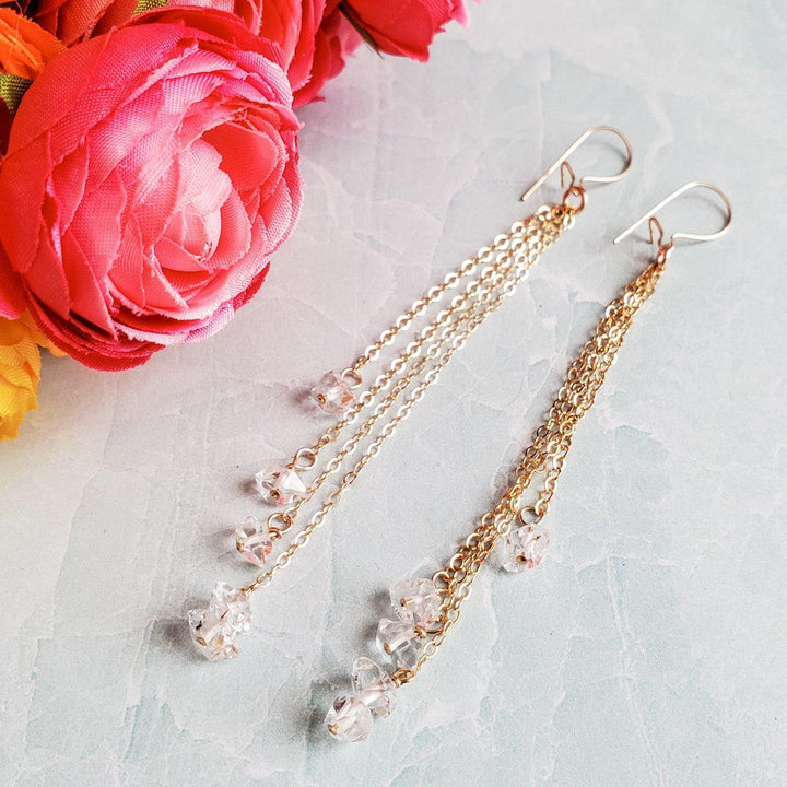 Gold Herkimer Diamond Threader Earrings Salt and Sparkle