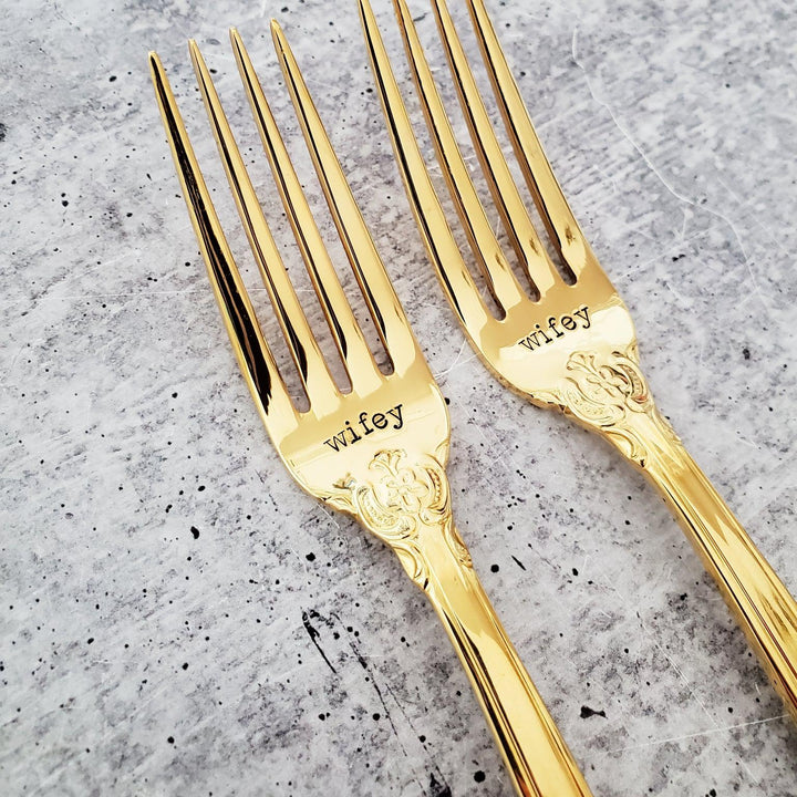 Gold Vintage Forks for Wedding Day Gift Salt and Sparkle