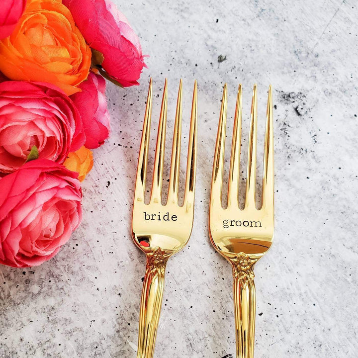 Gold Vintage Forks for Wedding Day Gift Salt and Sparkle
