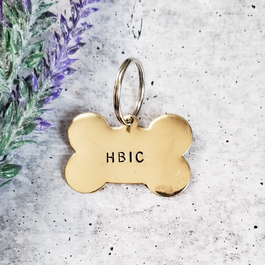 HBIC (Head Bitch in Charge) Bone-Shaped Pet Tag Salt and Sparkle