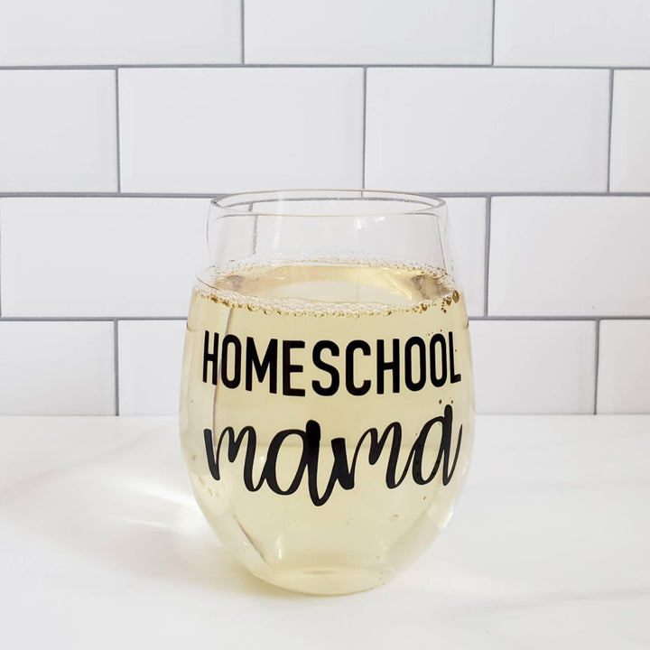 HOMESCHOOL MAMA Acrylic Stemless Wine Glass Salt and Sparkle