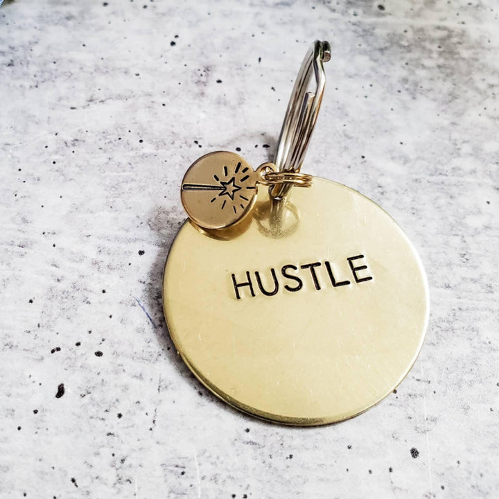 HUSTLE Brass Disc Key Chain Salt and Sparkle