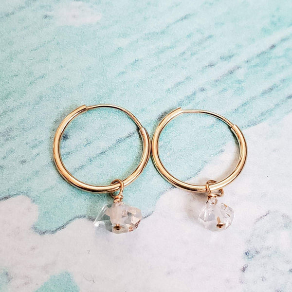 Herkimer Diamond Minimalist Hoop Earrings Salt and Sparkle