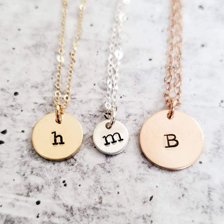 Initial Tiny Disc Necklace Salt and Sparkle