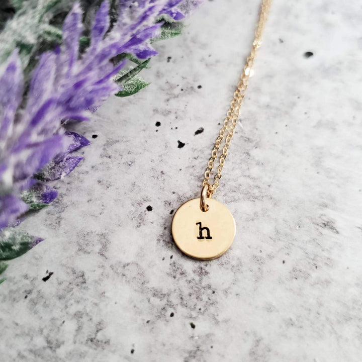 Initial Tiny Disc Necklace Salt and Sparkle