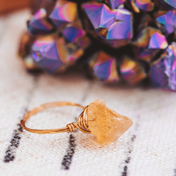 Large Citrine Stone Ring Salt and Sparkle