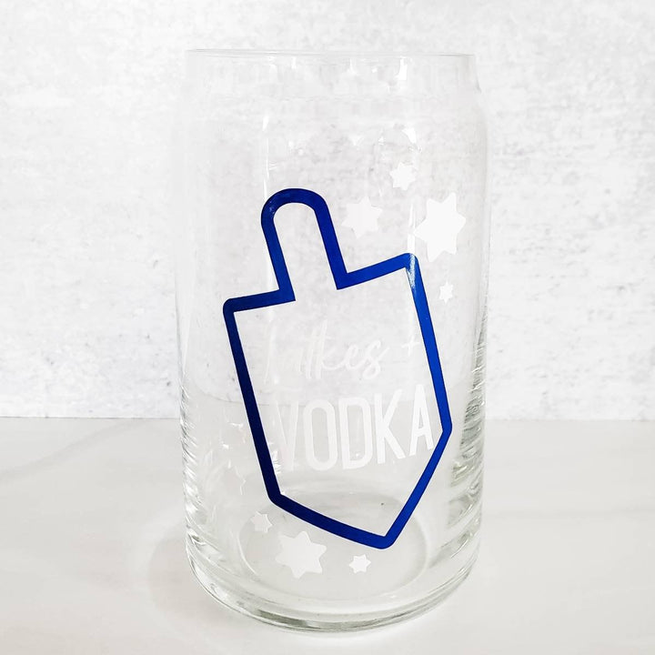 Latkes and Vodka Color Changing Hanukkah Glass Can Cup Salt and Sparkle