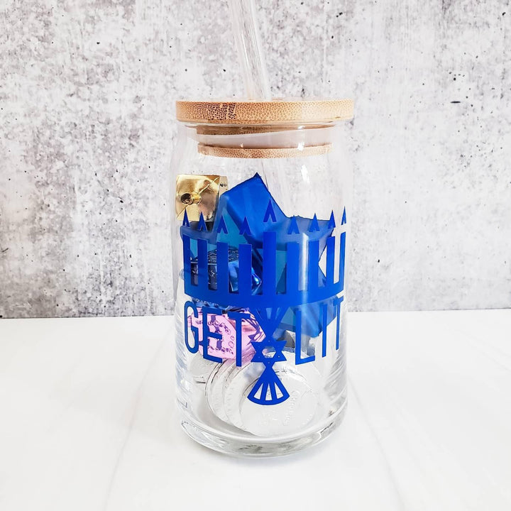 Latkes and Vodka Color Changing Hanukkah Glass Can Cup Salt and Sparkle