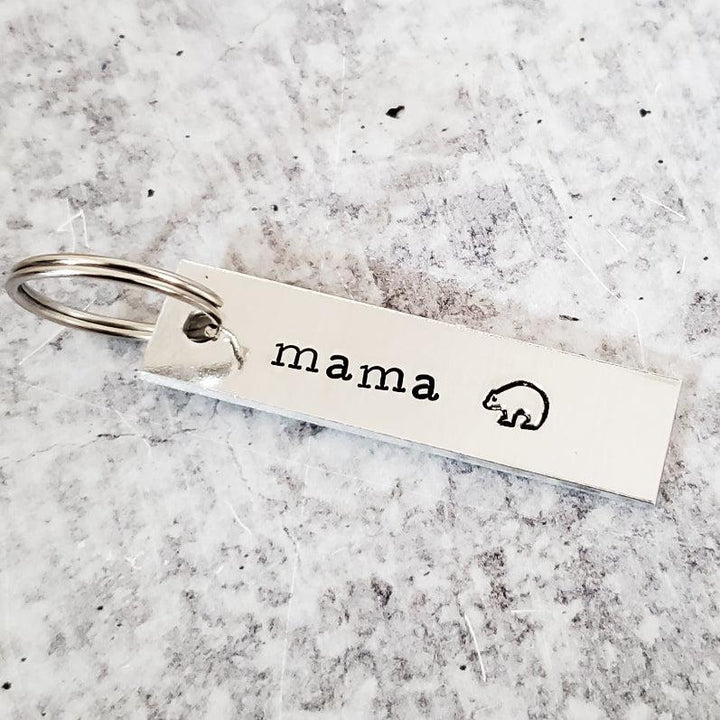 MAMA with Bear Emoji Bar Keychain Salt and Sparkle