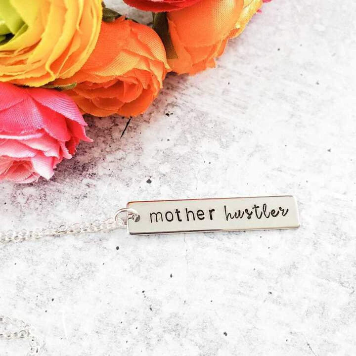 MOTHER HUSTLER Vertical Bar Necklace Salt and Sparkle