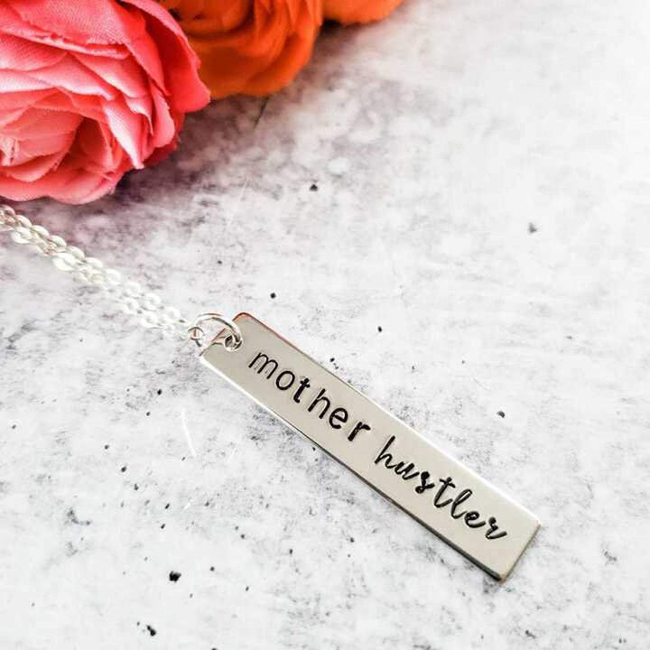 MOTHER HUSTLER Vertical Bar Necklace Salt and Sparkle