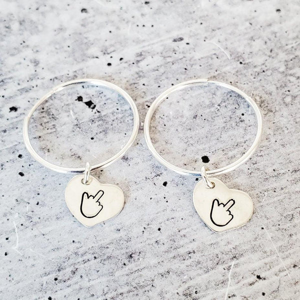 Middle Finger Heart Hoop Earrings Salt and Sparkle