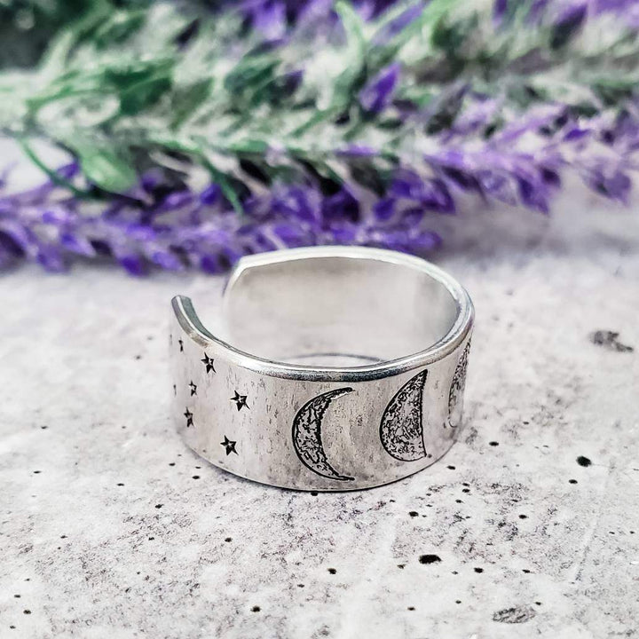 Moon Phases Celestial Silver Ring Salt and Sparkle