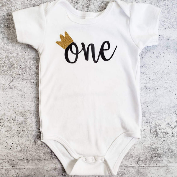 ONE Year Old Short Sleeve Baby Bodysuit Salt and Sparkle