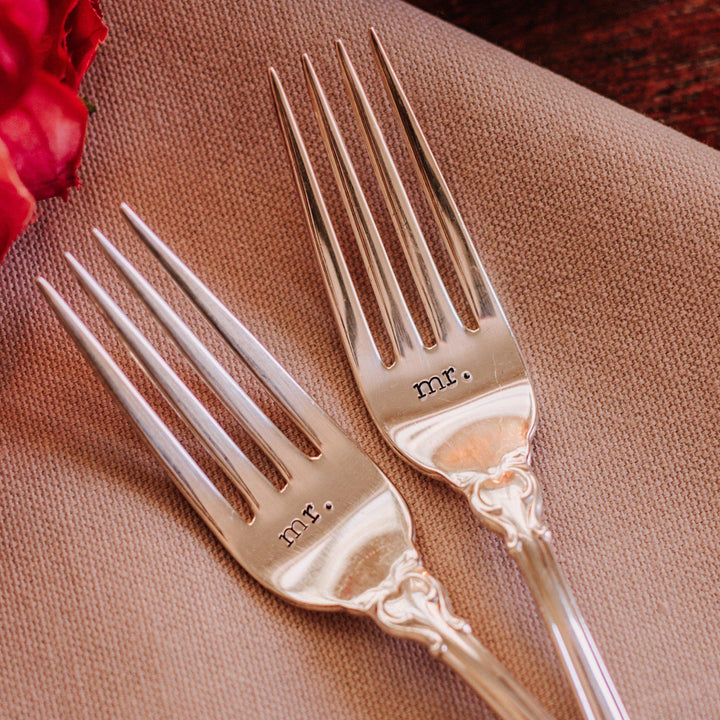 Personalized Silver Vintage Forks for Wedding Salt and Sparkle
