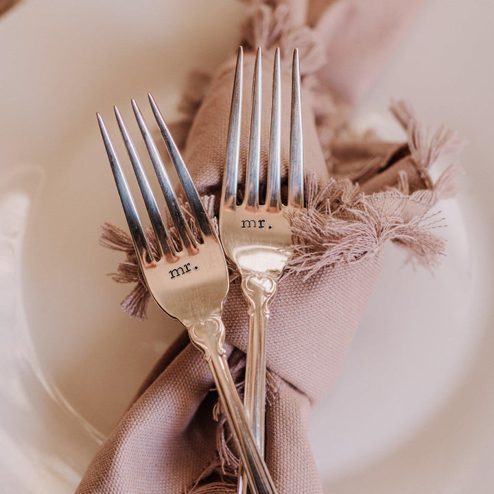 Personalized Silver Vintage Forks for Wedding Salt and Sparkle