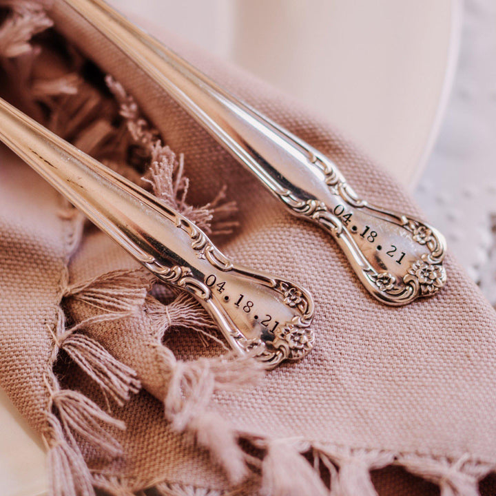 Personalized Silver Vintage Forks for Wedding Salt and Sparkle