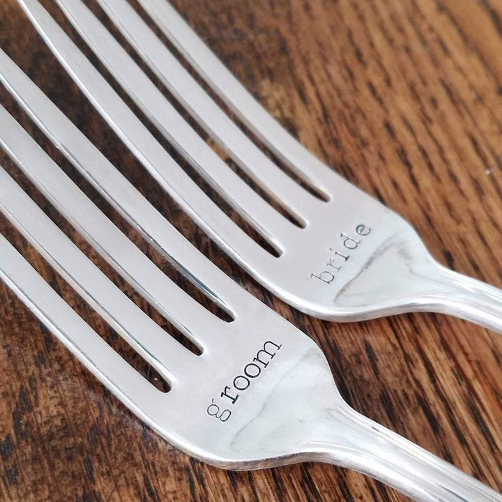 Personalized Silver Vintage Forks for Wedding Salt and Sparkle