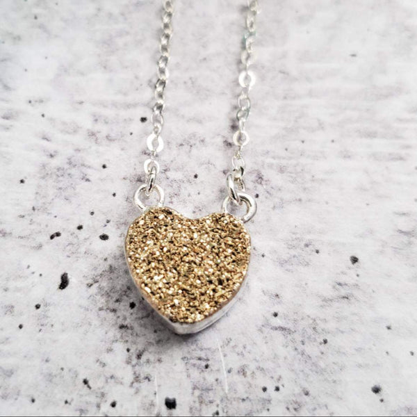 Petite Sparkly Druzy Heart Necklace Salt and Sparkle