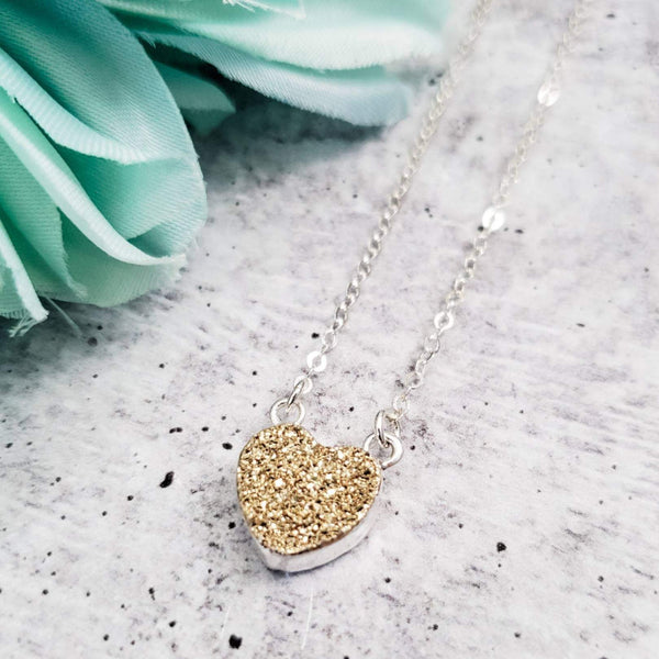 Petite Sparkly Druzy Heart Necklace Salt and Sparkle