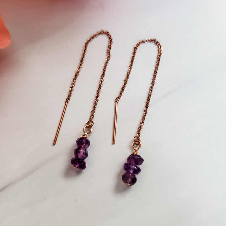 Purple Amethyst Beads Threader Earrings Salt and Sparkle