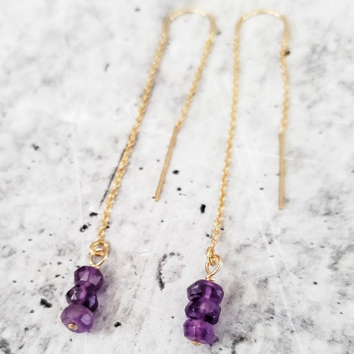 Purple Amethyst Beads Threader Earrings Salt and Sparkle