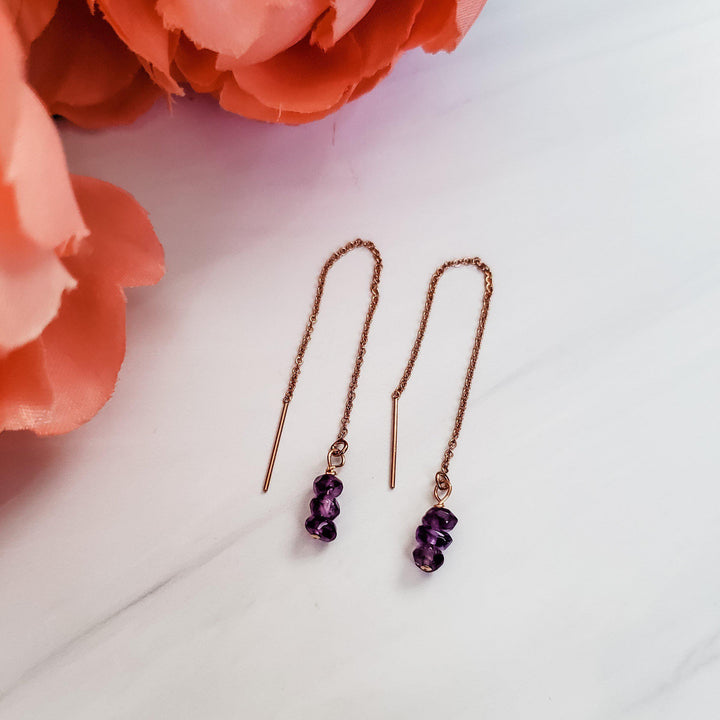 Purple Amethyst Beads Threader Earrings Salt and Sparkle