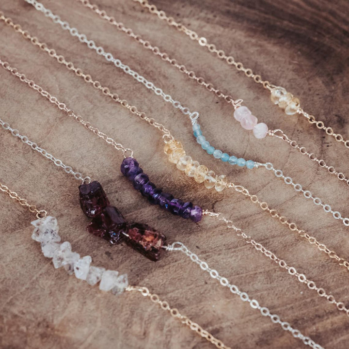 Purple Amethyst Crystal Beaded Bar Necklace Salt and Sparkle