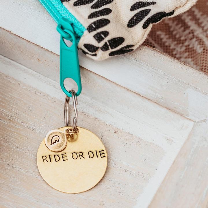 RIDE OR DIE Best Friend Brass Keychain Salt and Sparkle