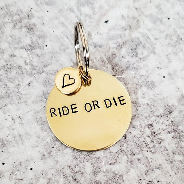 RIDE OR DIE Best Friend Brass Keychain Salt and Sparkle