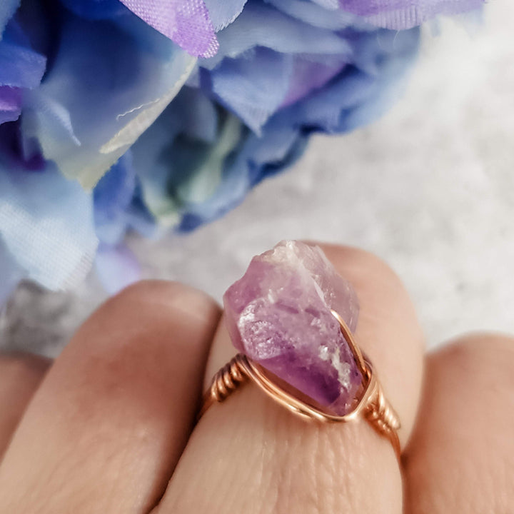 Raw Purple Amethyst Wire Wrapped Statement Ring Salt and Sparkle