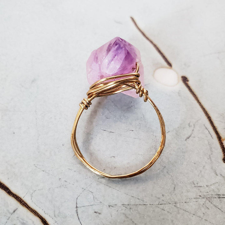 Raw Purple Amethyst Wire Wrapped Statement Ring Salt and Sparkle