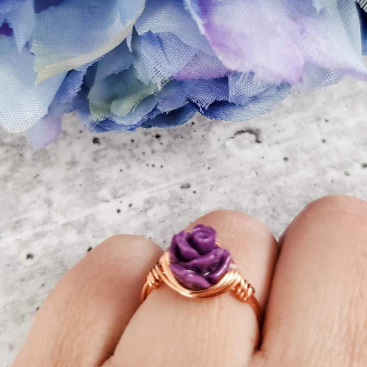 Rose Bead Wire Wrapped Ring Salt and Sparkle