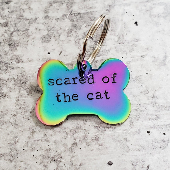 SCARED OF THE CAT Bone-Shaped Pet Tag Salt and Sparkle